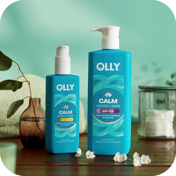 OLLY Vitamins Mini Body Serum & Body Wash Mixed Pack 4 Count Repairs Skin Barrier & Soothe Stress, TSA Approved