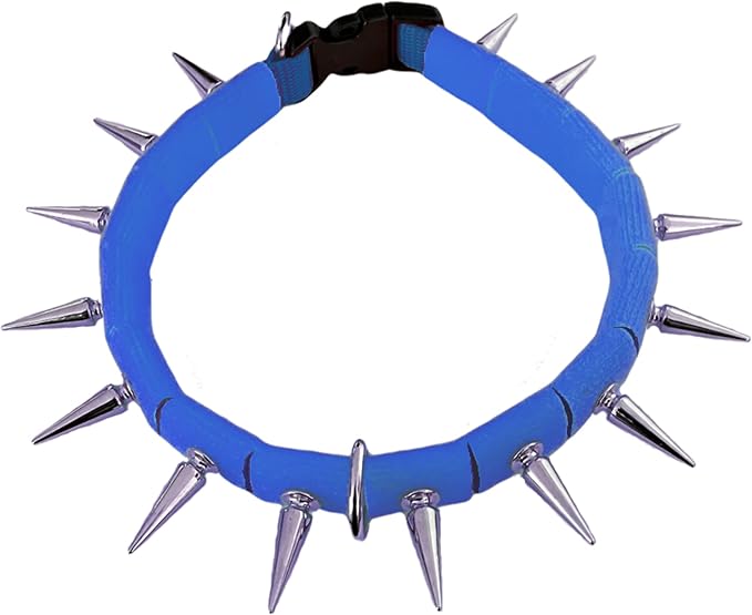 CoyoteCollar Spike Dog Collar, Adj/Replaceable Spikes, Large, Blue