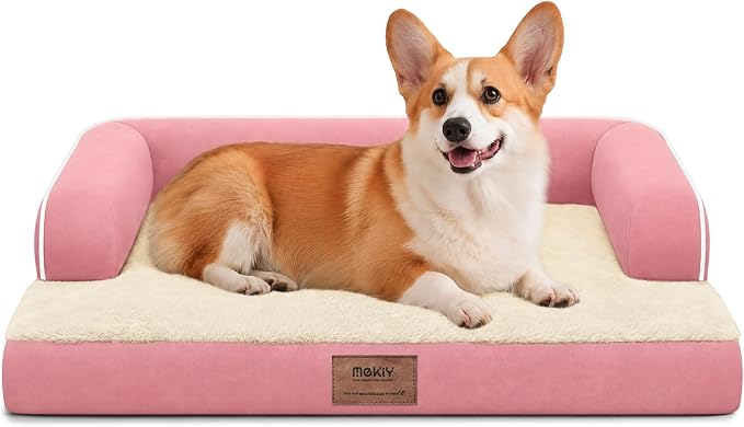 Orthopedic Waterproof Dog Bed Pet Couch with Bolster for Medium Dogs | Pillow Support for Neck Relief, Egg Crate Foam, Waterproof Liner, Anti-Slip Bottom, Machine Washable Cover, 30 x 22 Inch
