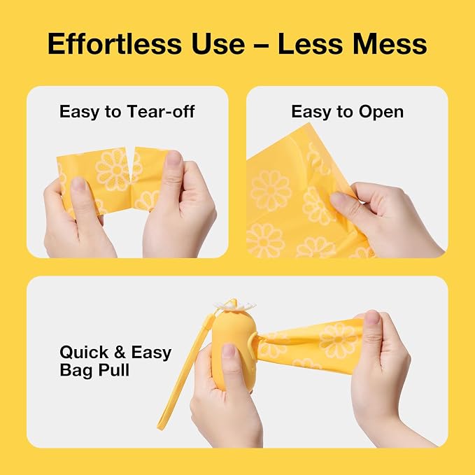 VETRESKA Dog Poop Bag Dispenser with Daisy Scented Waste Bags, 105 Counts | Leak Proof and Extra Thick Pet Waste Bags for Dog Walking and Cat Litter