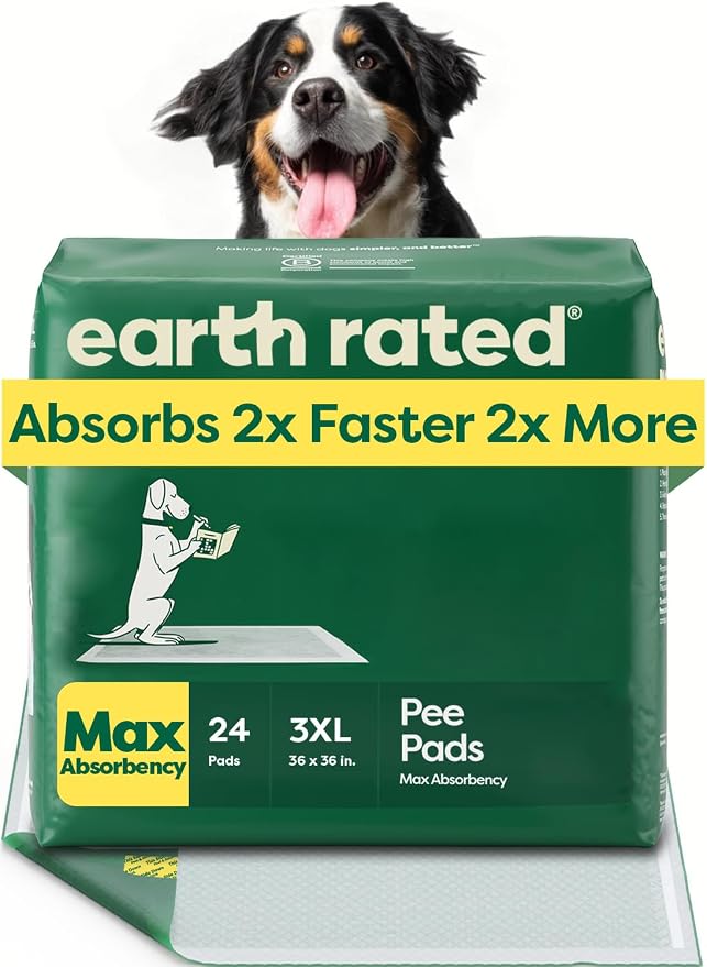Earth Rated 24 Puppy Pads, Max Absorbency Pee Pads for Dogs, 3XL | Max Absorbency,Absorbs 2X Faster & 2X More, Leak Prevention, Potty Training, Fragrance-Free, Unscented
