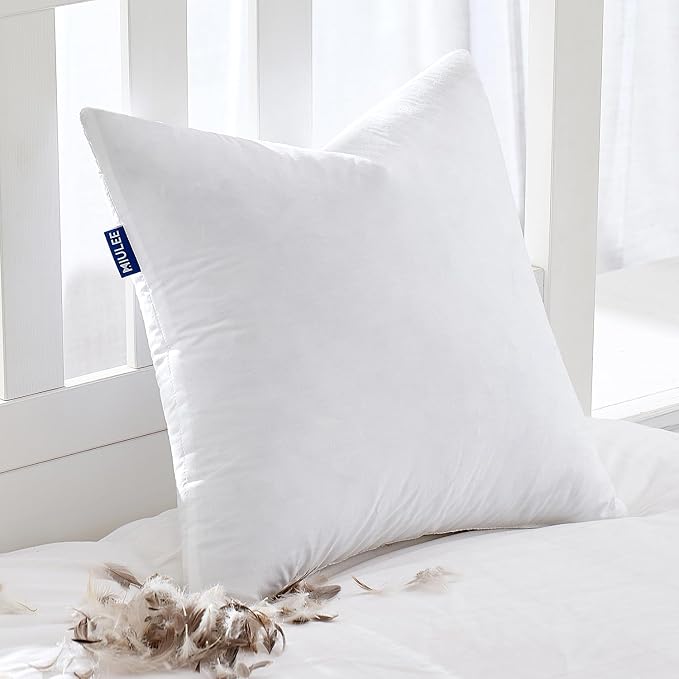MIULEE Feather Pillow Insert 20x20, Throw Pillow with Cotton Cover | Fluffy and Plump, Decorative Pillows for Sofa Bed Couch, Double-Layer Down-Proof Cotton Cover