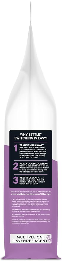 World's Best Cat Litter, Lavender Scented, Long-Lasting Odor Control, 15 lb | Controls multi-cat odors with a calming lavender scent; natural corn litter, quick clumping, flushable, 99% dust free formula