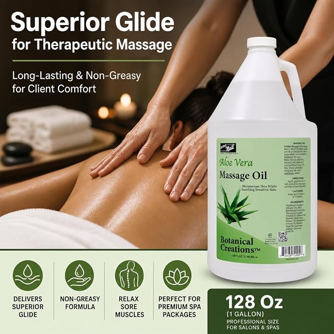 PRONAIL Professional Massage & Body Oil – Aloe Vera & Vitamin E Formula for Full Body, Hands & Feet | Soothing, Non-Greasy, High-Absorption | Salon & Spa Backbar | 128 oz (1 Gallon)