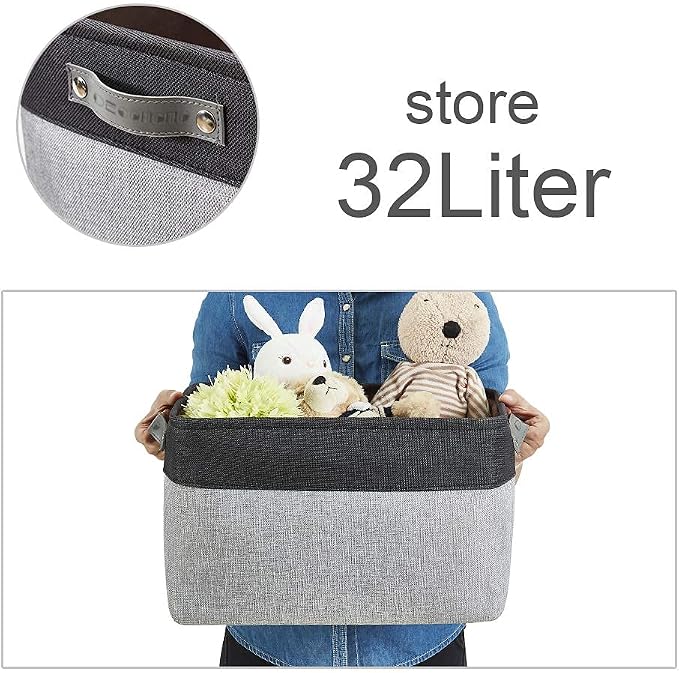 DECOMOMO Storage Bins, Extra Large Fabric Storage Baskets for Shelves 3Pack | 15.8 x 12.5 x 10 inches Decorative Linen Closet Organizers (Grey & Black)