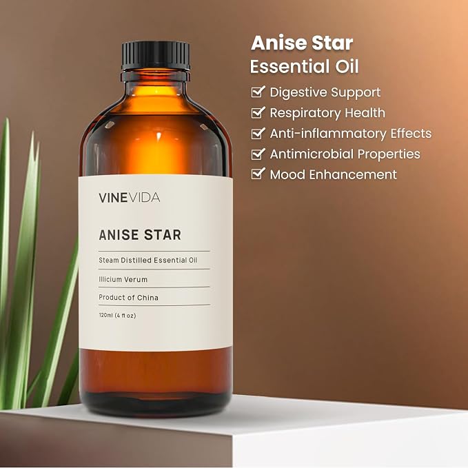 VINEVIDA Anise Star Essential Oil 4 oz - Undiluted Anise Star Oil 4 oz - Anise Star Candle Oil Scent - DIY Candle Scents for Candlemaking