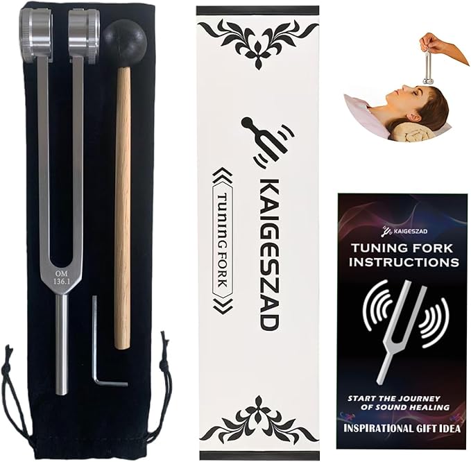 OM 136.1hz Weighted Tuning Fork with Reflex Hammer for Healing Chakra Set,Healing/Sound Therapy, Aluminum Alloy Sensory Tuning Fork Activator for Healing, Therapy Non Magnetic