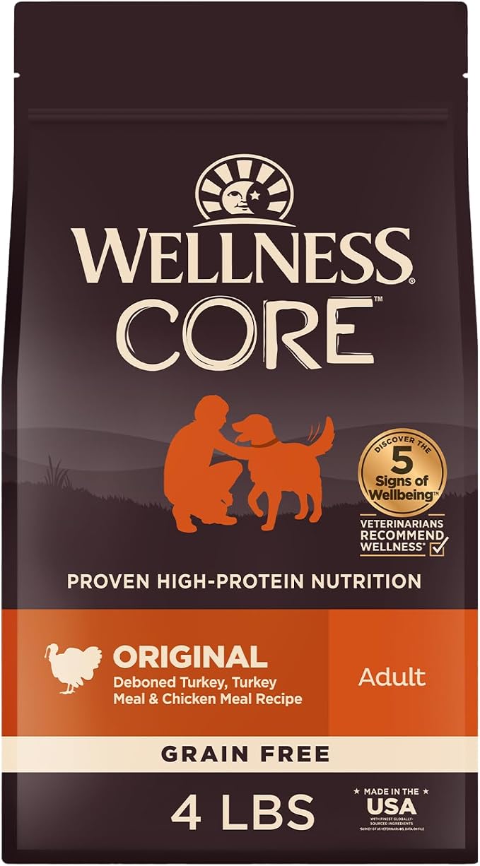 Wellness CORE Adult Dry Dog Food, Grain Free Kibble, Natural, High Protein, Turkey and Chicken Recipe, 4 lb Bag