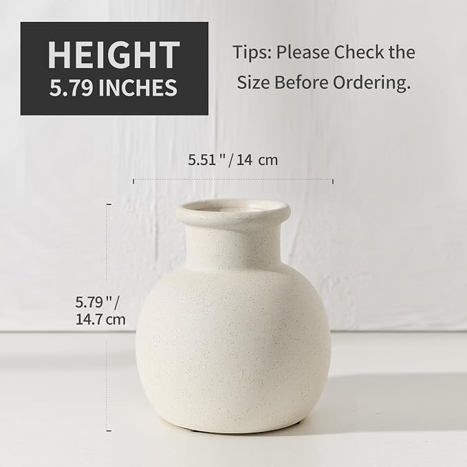 SIDUCAL Spotted Ceramic Modern Vase, 5.8 Inch Rustic Farmhouse Decorative Boho Terracotta Vase for Home Decor, Table, Living Room, Wedding, Shelf Decor, Mantel, Speckled White