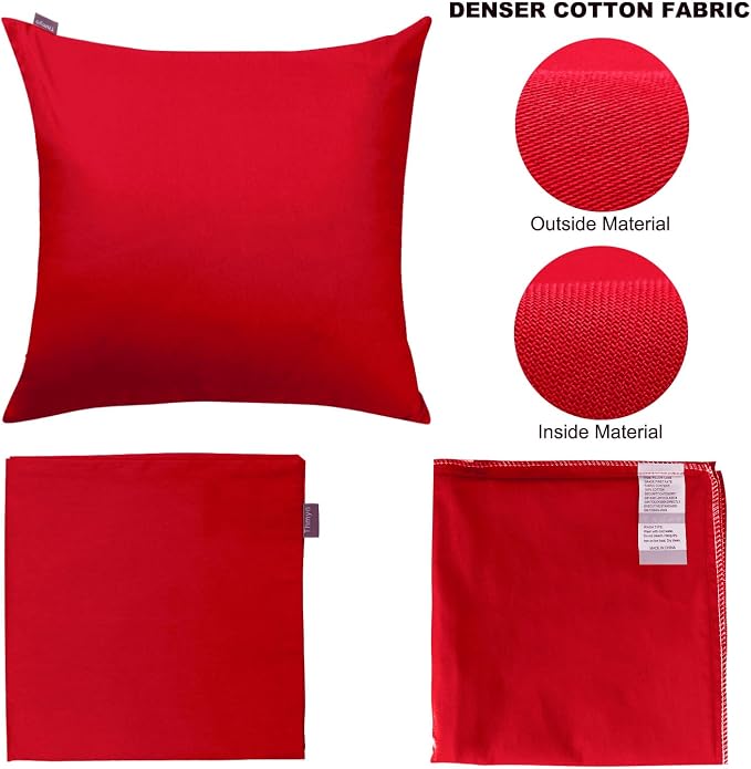 Thmyo 4-Pack 100% Cotton Comfortable Solid Decorative Throw Pillow Case Square Cushion Cover Pillowcase Sublimation Blank Pillow Covers DIY Throw Pillowcase for Couch Sofa Bed(18x18 inch/45x45cm,Red)
