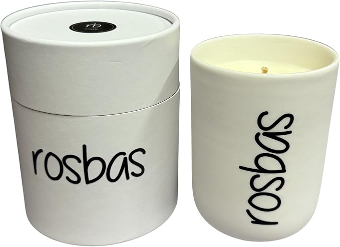 rosbas Black Raspberry Vanilla Soy Wax Candle - 8 oz in Ceramic Jar – Clean Burning, Long Lasting, Boxed, Home Fragrance, White, Made in USA