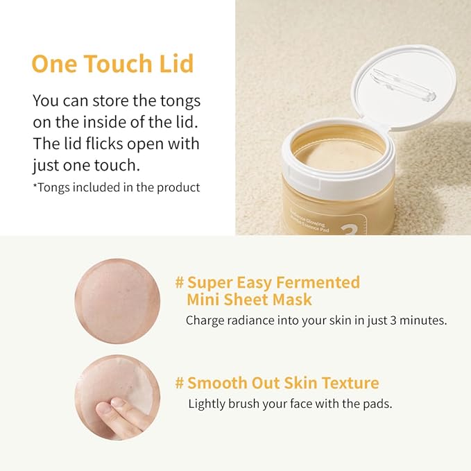 numbuzin No.3 Toner Pads | Radiance Glowing Jumbo Essence Pad | Clear Glass Skin, Texture Care | Biodegradable Vegan, Fermented Ingredients, Niacinamide | 70 Pads/5.07 fl. oz.