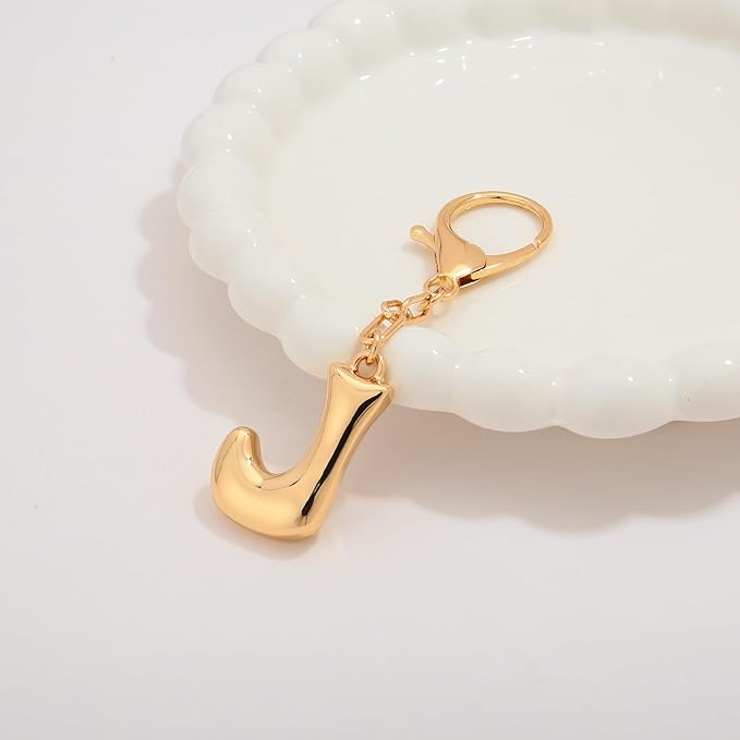WOWORAMA Initial Letter Keychain for Women Chunky Gold Bubble Letter Bag Charm Purse Charm Personalized Keyrings Accessories
