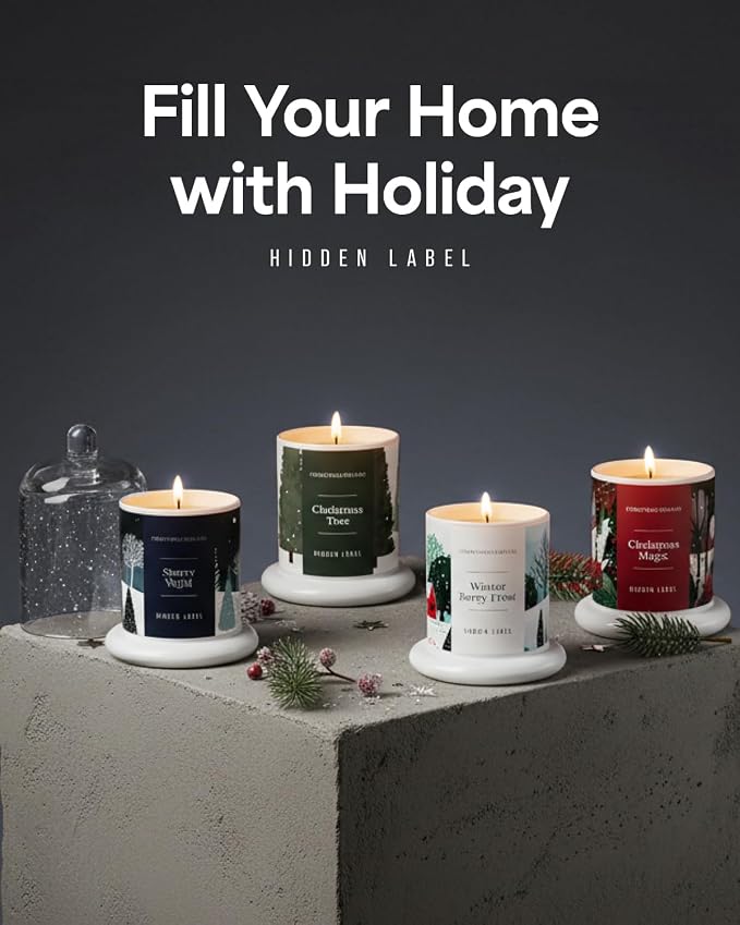 Hidden Label Winter Berry Frost Candle, 10oz Bell Jar, 60H Soy Wax | Non-Toxic Formula | Snow Globe Display Piece | Holiday Gift Ready | Aromatherapy | Clean Burn | Festive Decor