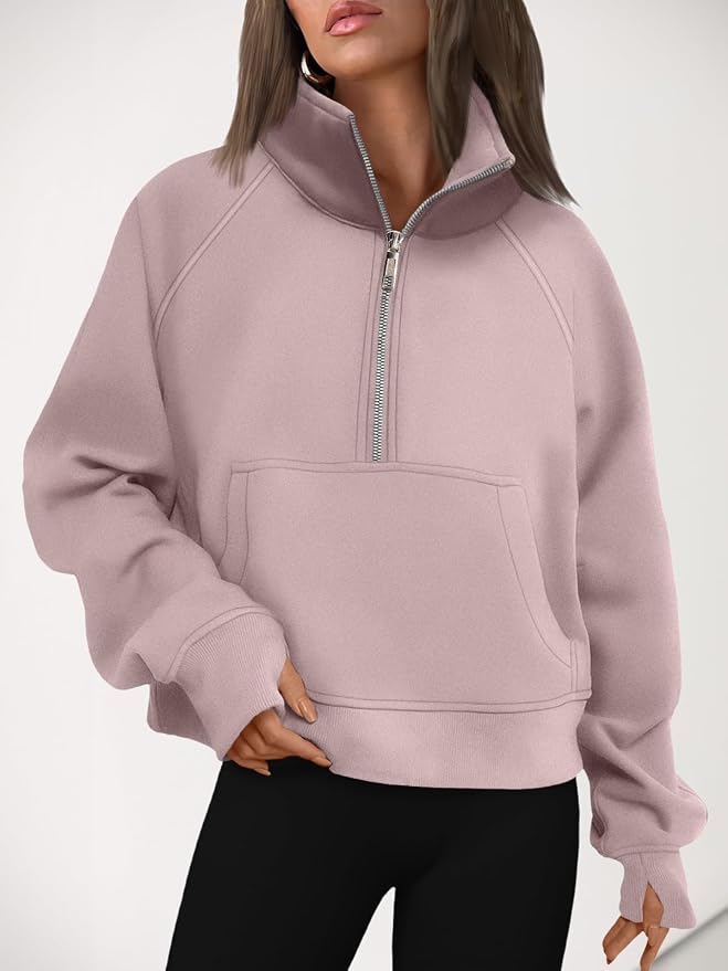 AUTOMET Womens Sweatshirts Half Zip Fleece Pullover Fall Outfits | Fall Fashion Clothes 2026,Cropped Sweatshirts,Cute Y2k Tops,Quarter Zipper Sweater,Winter Loungwear Outfits