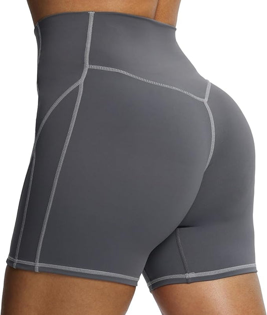 Aoxjox Lexi Lined Workout Biker Shorts for Women Tummy Control High Waisted Exercise Athletic Gym Running Yoga Short 6"