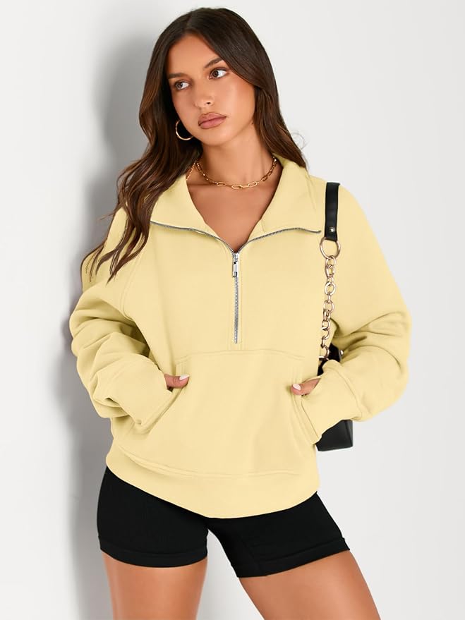 AUTOMET Womens Sweatshirts Half Zip Fleece Pullover Fall Outfits | Fall Fashion Clothes 2026,Cropped Sweatshirts,Cute Y2k Tops,Quarter Zipper Sweater,Winter Loungwear Outfits