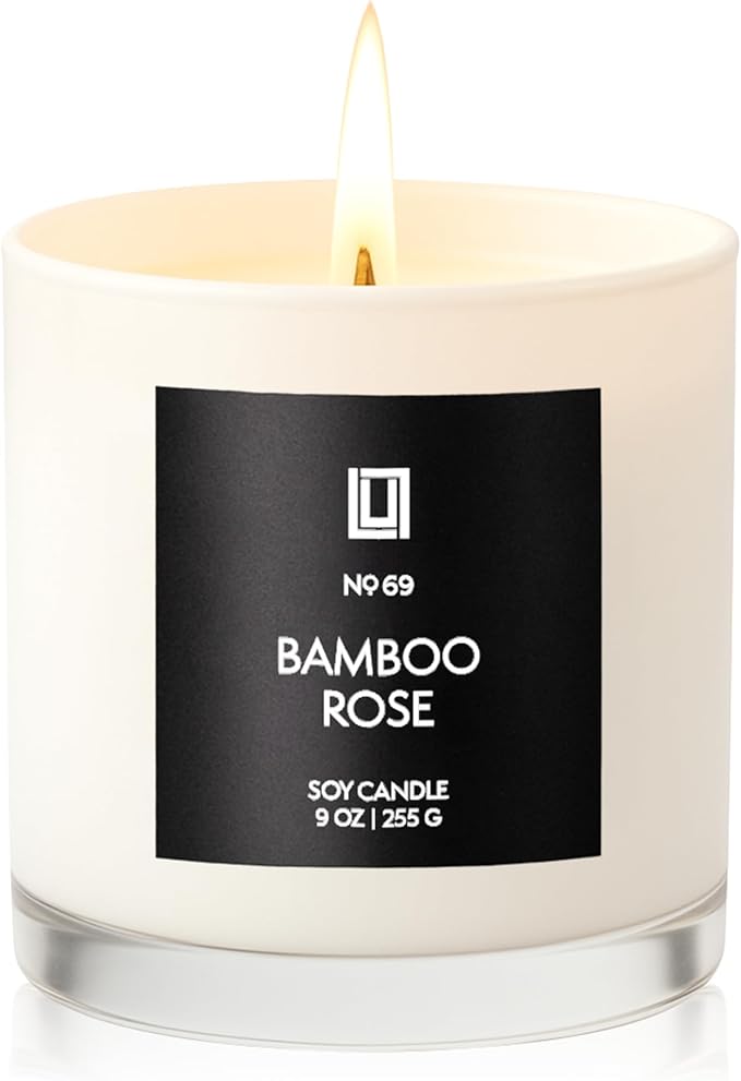 Lulu Candles | Bamboo Rose | Highly Scented Candles for Home - Soy Blend Jar Candle with 100% Cotton Wick - Slow Burning (9 Oz.)