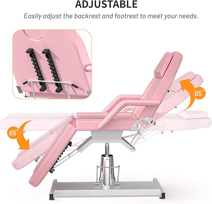 Hydraulic Pink Tattoo Chair Bed for Client Spa Bed with Stool Height Adjustable Facial Beds for Esthetician Chair Aesthetic Treatment Table