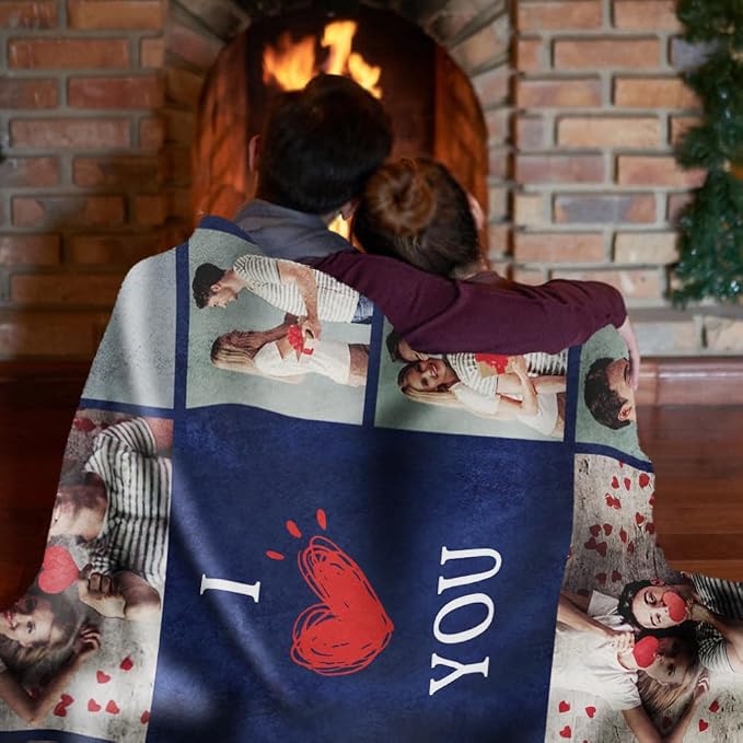 Ships Next Day, Custom Sherpa Fleece Blanket with Photos Text Soft Warm Custom Blanket Personalized Couples Gifts for Boyfriend Girlfriend Customized Picture Blanket Gifts for Christmas Valentines Day