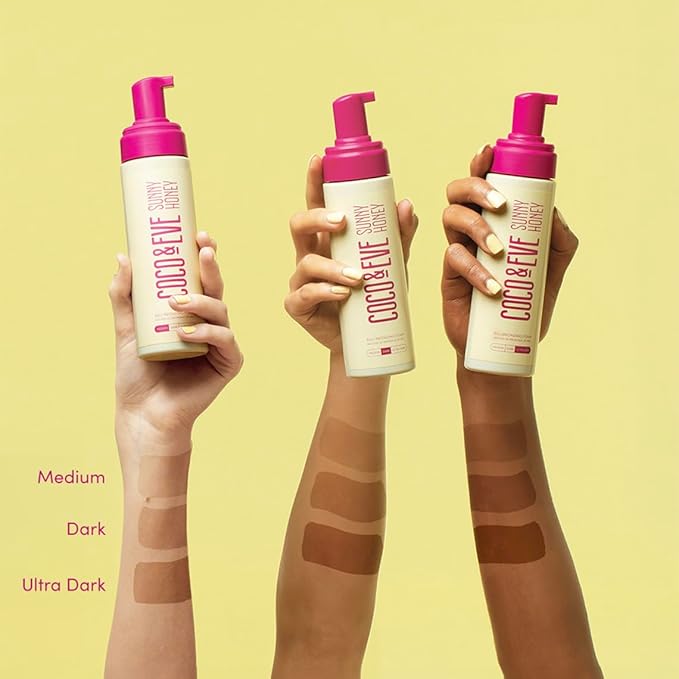 Coco & Eve Self Tanner Mousse Kit - All Natural| Sunless Instant Tanning Lotion with Bronzer & Mitt Applicator | Sunny Honey Bali Bronzing Kit (Ultra Dark)