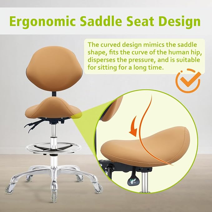 Saddle Stool Chair with Wheels,Ergonomic Swivel Rolling Height Adjustable for Salon Beauty Clinic Dentist Tattoo Home Office