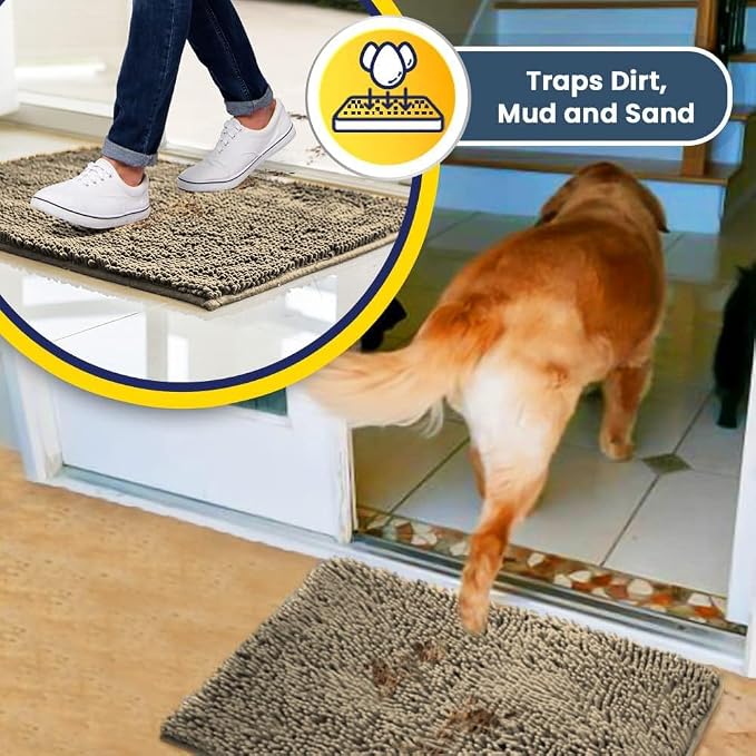 Muddy Mat® | Super Water Absorbent Door Mat Indoor, Microfiber Quick Dry Chenille Entryway Rug, Slip Resistant Front Door Mat, Indoor Mats for Entryway, Machine Washable Pet Rug, Sand 32" x 70"