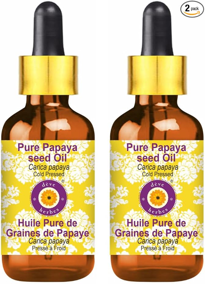dève herbes Pure Papaya Seed Oil (Carica Papaya) with Glass Dropper Cold Pressed (Pack of Two) 100ml X 2 (6.76 oz)