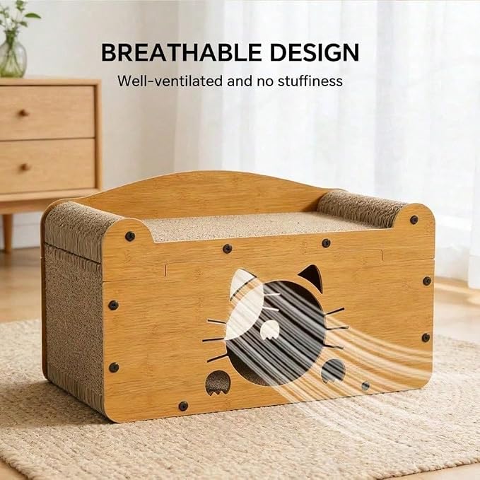 3-in-1 Scratcher Cat House – Save Your Furniture Combines Play Cave, Cozy Bed & Scratching Pad. Durable Cardboard, Reduces Stress. Ideal for Indoor Cats Who Love to Scratch, Play & Nap (FX-SFHXM)