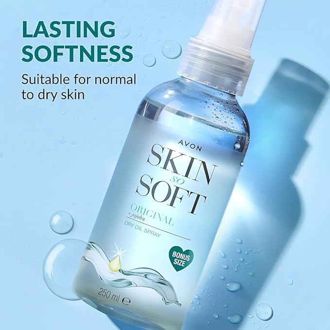 AVON SKIN SO SOFT Original Jojoba Dry Oil Spray 8.45 Fl oz – |Moisturizing Body Oil with Vitamin E | After Shower Body Oil, 250ML