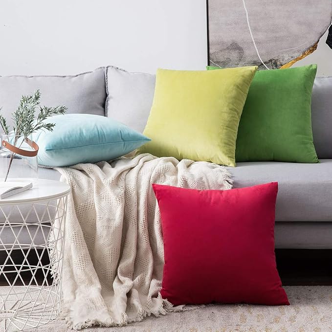 MIULEE Velvet Throw Pillow Covers 18x18 Inch Pack of 2 Lime Green | Soft Solid Decorative Pillow Covers, Modern Luxury Home Decor, for Couch Chair Sofa Bedroom Livingroom