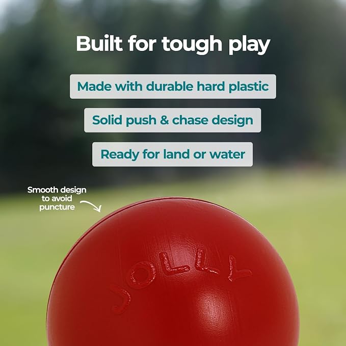 Jolly Pets Push-n-Play Ball Dog Toy, 14 Inches/Extra-Large, Red All Breed Sizes