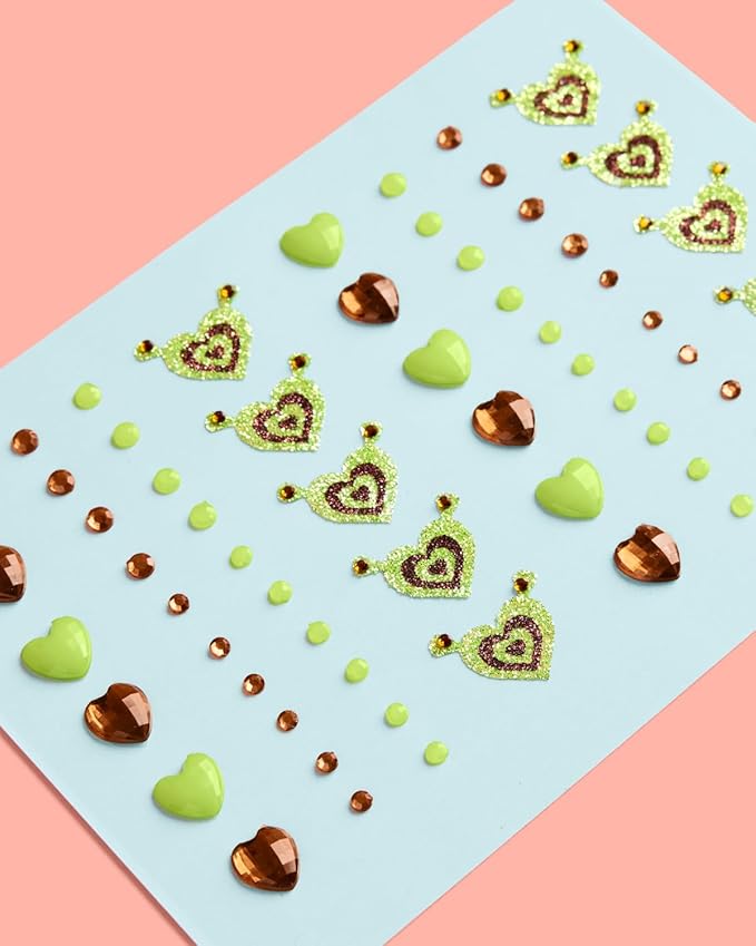 xo, Fetti Green Face Gems - 62 pcs. | Swamp Face Stickers, Ogre Birthday Accessory, Costume Party Decorations, Rave Supplies