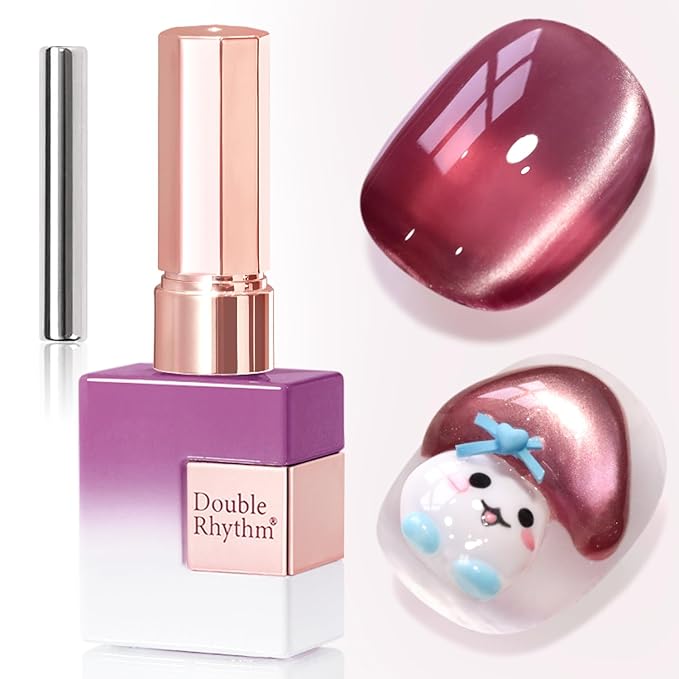 Double Rhythm 15ML Jelly Glass Cat Eye Gel Polish with Magnet Holographic Glitter Shimmer Translucent Sheer Color Salon Soak Off Magnetic Nail at Home (Rose Purple-MC1231)