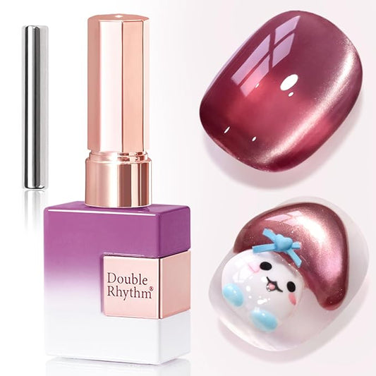 Double Rhythm 15ML Jelly Glass Cat Eye Gel Polish with Magnet Holographic Glitter Shimmer Translucent Sheer Color Salon Soak Off Magnetic Nail at Home (Rose Purple-MC1231)