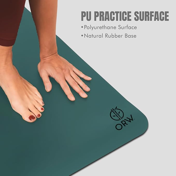 ORW Non Slip Hot Yoga Mat with Carrying Strap - Grip Surface & Natural Rubber Base, REACH Tested, Home & Studio Practice