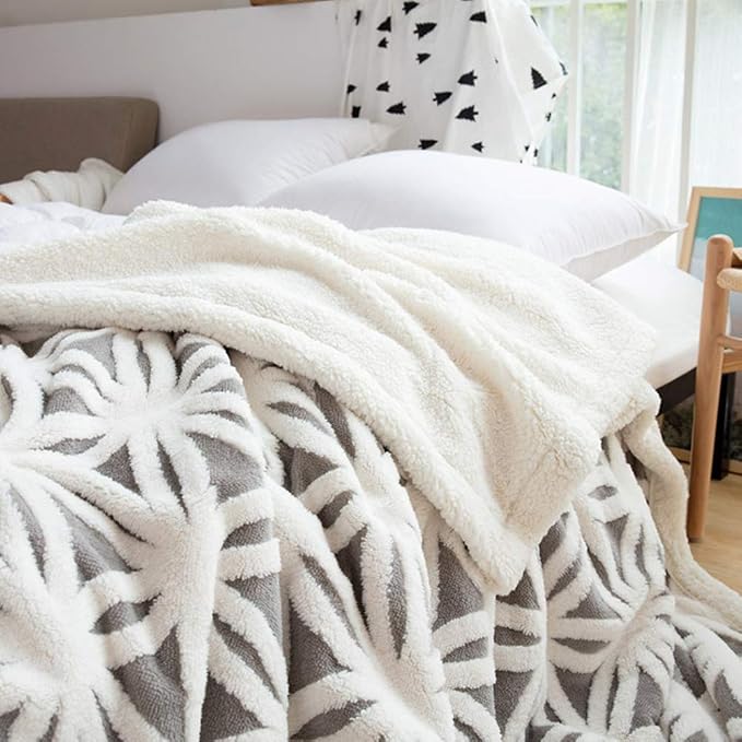 LOMAO Sherpa Fleece Blanket Gifts for Mom Dad Cozy Soft Throw Blanket for Women Men Birthday Gifts Dual Sided Couch Sofa Bed Blanket (Grey, 71''x 80'')