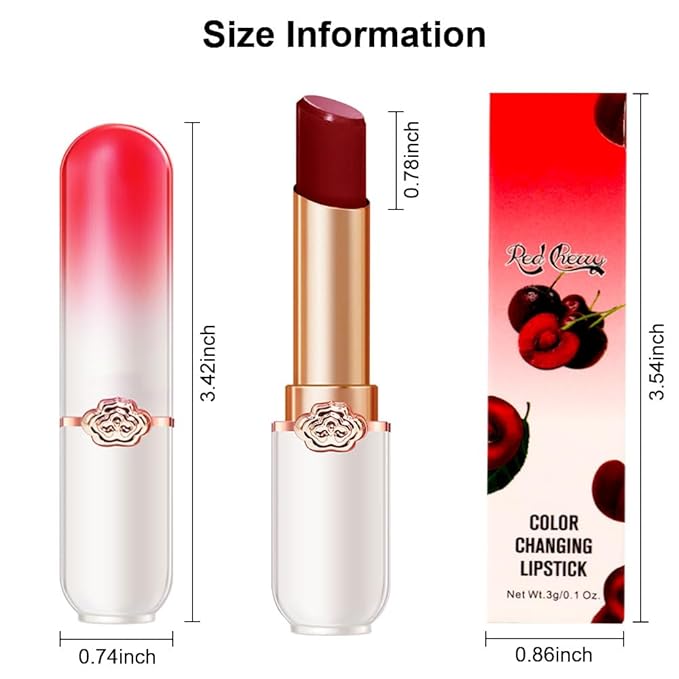 BINGBRUSH 2 Pcs Red Cherries Color Changing Lipstick Queen,PH Mood Long Lasting Labiales Lip Gloss Lip Balm Tinted Magic Lip Stain Makeup Lipstick Set for Women