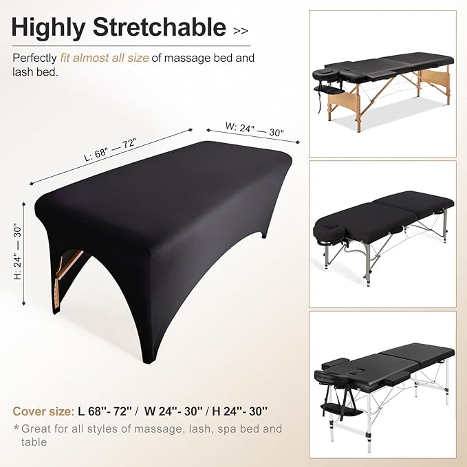 Spa Bed Cover Professional Lash Bed Cover Stretchy Massage Table Cover Beauty Bed Protective Topper, Excellent for Lash Extension, Spa, Massage, Beauty Salon, Wax, Tattoo Bed and Table (Black)