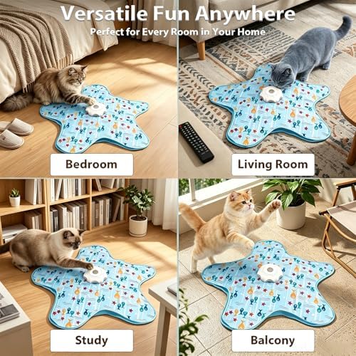 Automatic Interactive Cat Toy Hide and Seek Electric Toy with Feather Wand Bird Sounds Touch Activated USB Rechargeable Play Mat for Indoor Cats Self Play Exercise for Kittens and Cats