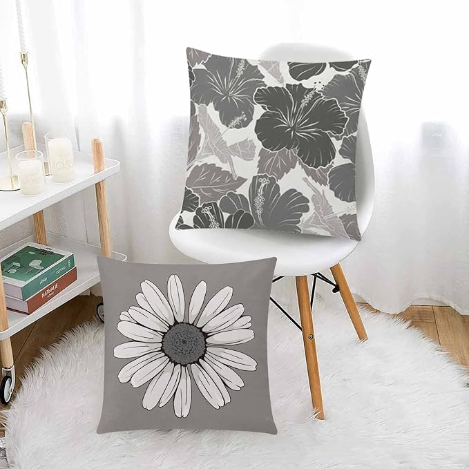 COMMINY Grey Pillow Covers 18x18 Set of 6 Decorative Daisy Flower Throw Pillow Cover for Couch Modern Cushion Cover for Patio Living Room Cushion Bed Farmhouse Home Decor | Flower Bloom, Farmhouse Cushion Cover, Breathable Linen, Standard Throw Pillow ...