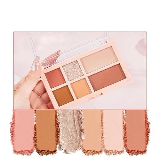 Eyeshadow Palette - 6 Color Neutral Eyeshadow, Nude Pink & Brown, Matte & Shimmer, Highly Pigmented, Blendable, Travel-Friendly Everyday Makeup, 01-1#