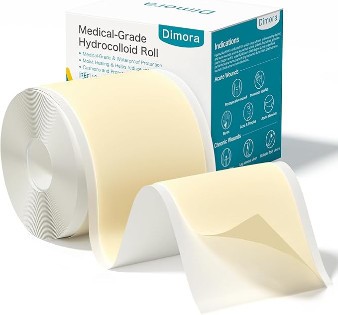 Dimora Medical Grade Hydrocolloid Bandage Roll (2in*16ft), Highly Absorbent Hydrocolloid Bandages for Wound Care, Burn, Blister, Acne Care, Waterproof & Cut to Size