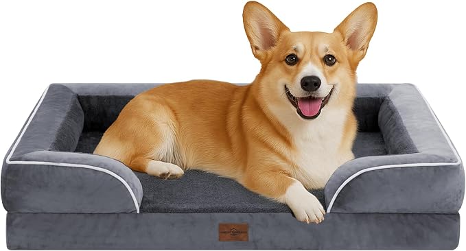 Comfort Expression Waterproof Orthopedic Dog Beds for Large Sized Dog | Supportive Egg Crate Foam Large Pet Bed with Removable Bolster, Dog Couch with Washable Cover & Non-Slip Bottom, 35x22 Inch