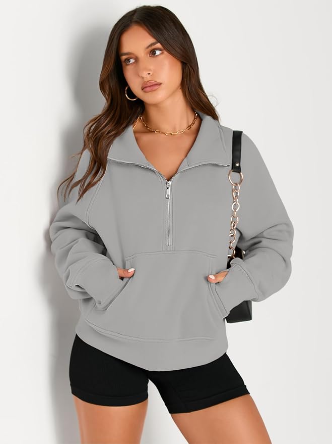 AUTOMET Womens Sweatshirts Half Zip Fleece Pullover Fall Outfits | Fall Fashion Clothes 2026,Cropped Sweatshirts,Cute Y2k Tops,Quarter Zipper Sweater,Winter Loungwear Outfits