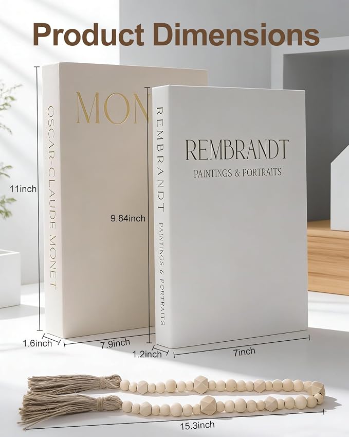 Decorative Books for Home Decor, Coffee Table Books Decor, 2 Linen Faux/Fake Books with Beads for Farmhouse Decor, Bookself, Mordern Room Decor Aesthetic