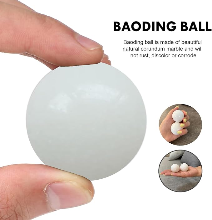 Natural Marble Baoding Chinese Meditation Balls, Stress Relief Hand Exercise Therapy Set with a Retro Style Tassel Boxes for Gift, 2-Piece Set,White Small-1.38"