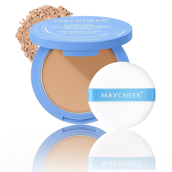 Maycheer Lasting Waterproof Face Powder - 8 Shades Compact, Oil Control Matte Finish, as Foundation & Primer, For All Skin (#05 SOFT HONEY)