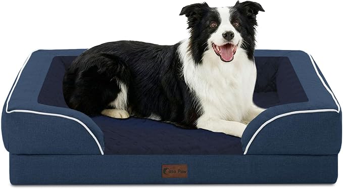 Orthopedic Washable Dog Bed for Medium Dogs, 35x22in, Navy Blue | Orthopedic Foam Eases Joint Pressure, Bolsters Supports Head And Neck, Washable Pet Beds, Removable Cover, Non-Slip Bottom
