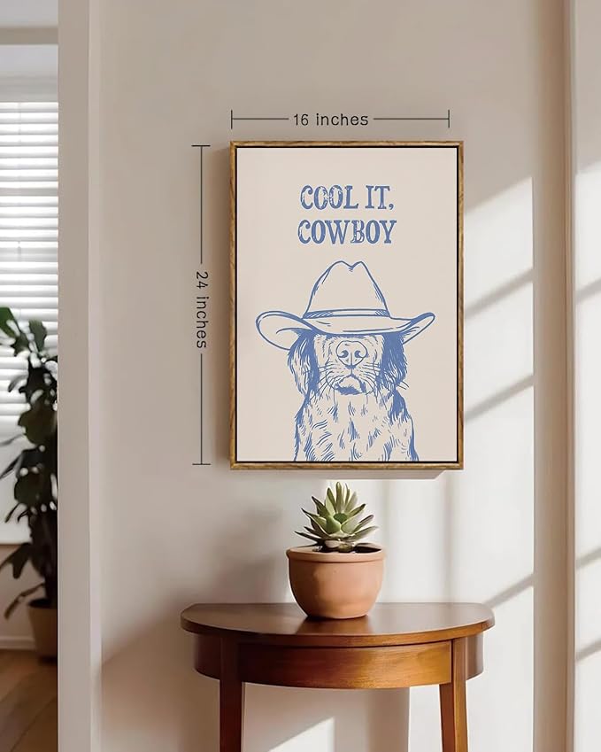 ZZLWBKGL Western Wall Decor Cool It Cowboy Wall Art Cowboy Dog Canvas Art | Vintage Artwork Funny Animal Picture for Living Room Bathroom Nursery 16x24in